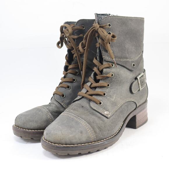 Taos Crave Women’s Combat Boots Size 6.5 | Gray Leather Moto Style - Picture 2 of 7